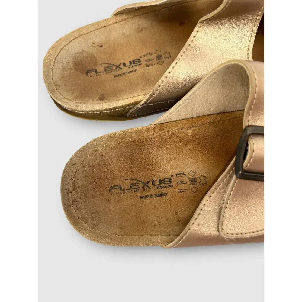 Flexus by Spring Step Double Buckle Slide Sandal Gold Metallic Size EU 40